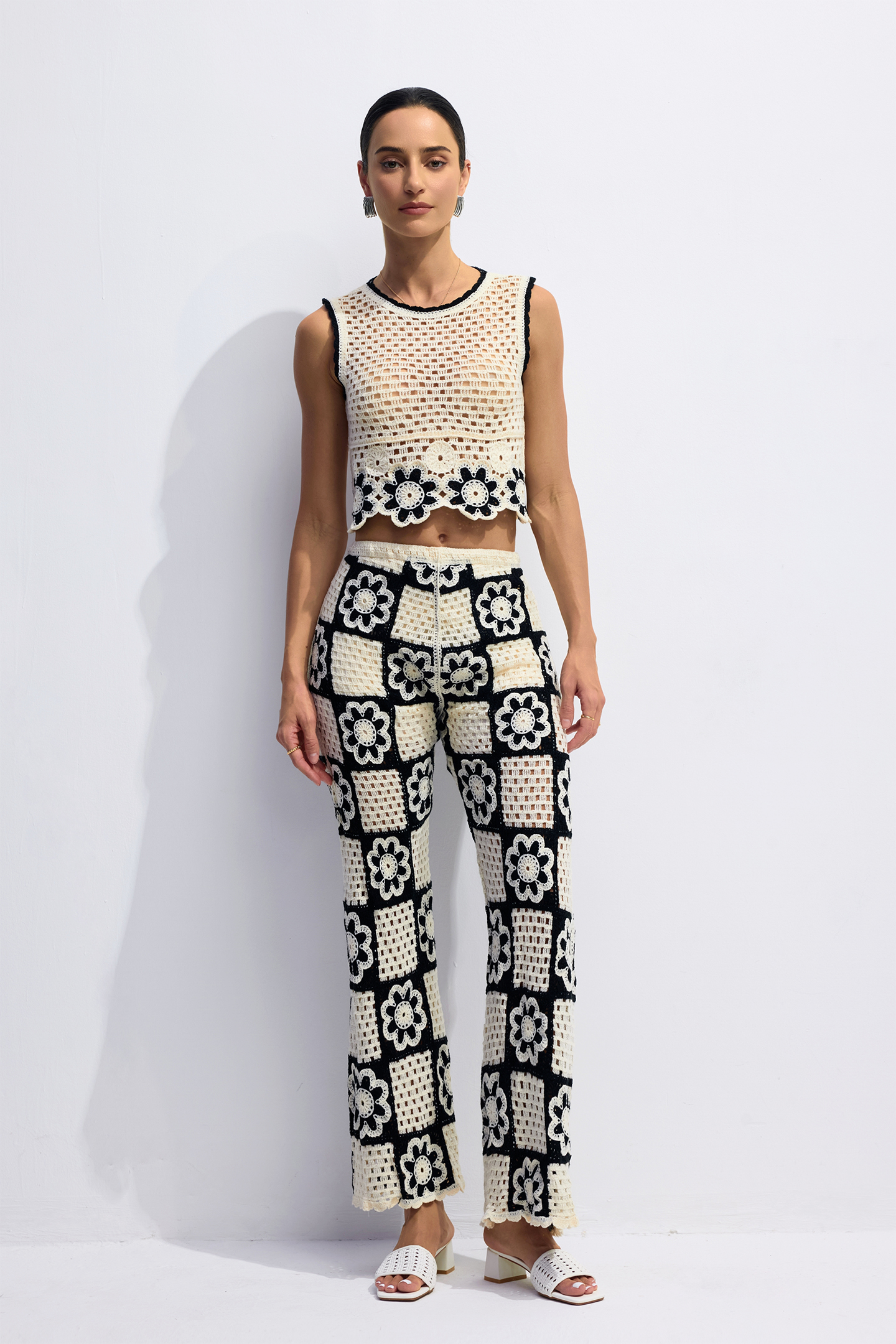 Flower Crochet Sleeveless Top & Pants Set
