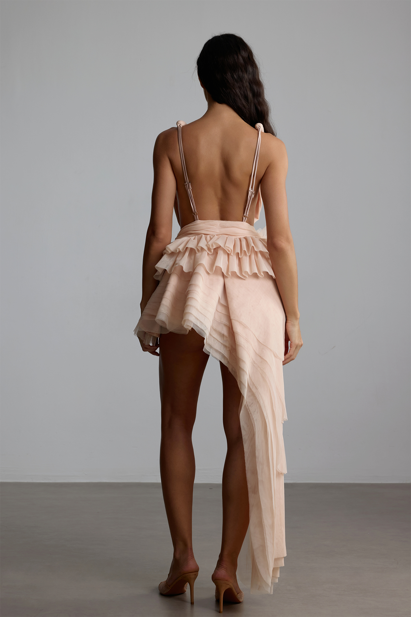 Asymmetric Cut Tiered Mini Dress