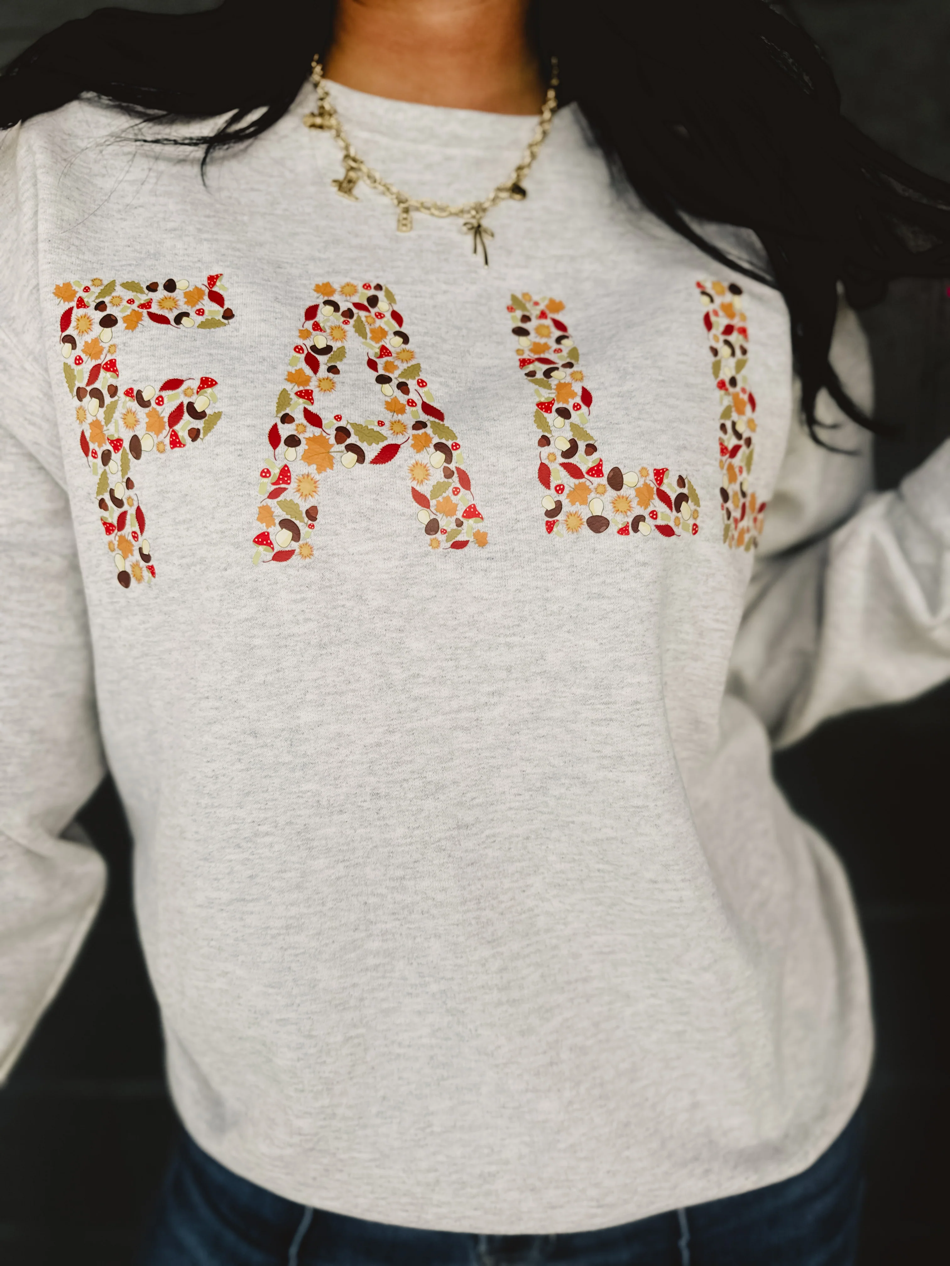 Fall Printed Crewneck Fleece Sweatshirt - Heather Oat