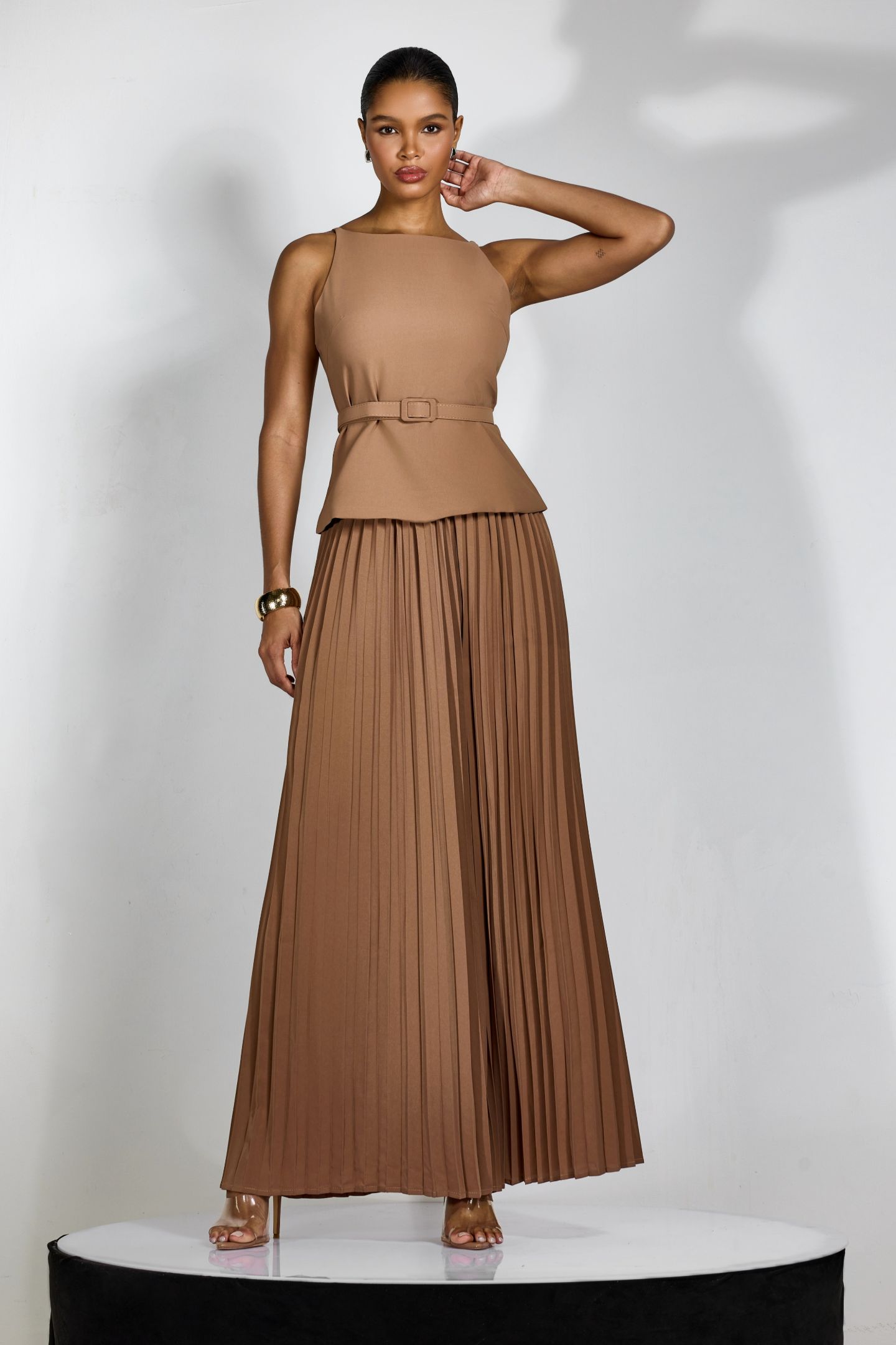 Sleeveless Top & Pleated Wide Leg Pants Set