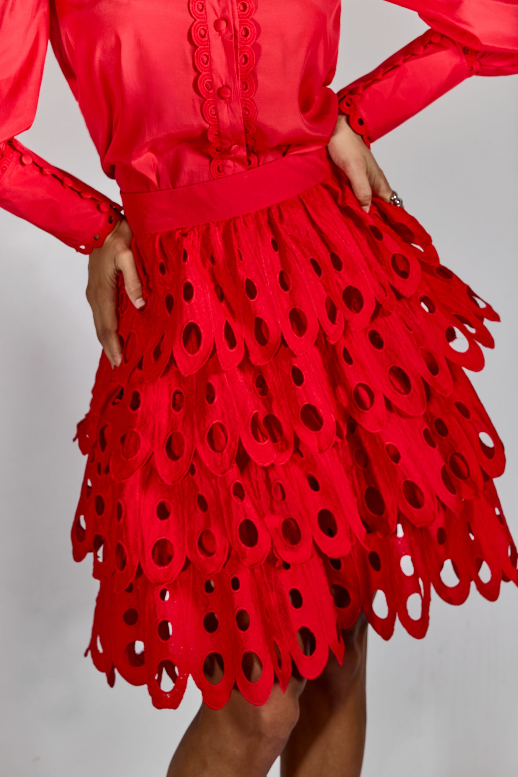 Long Sleeve Shirt & Tiered Eyelet Skirt Set